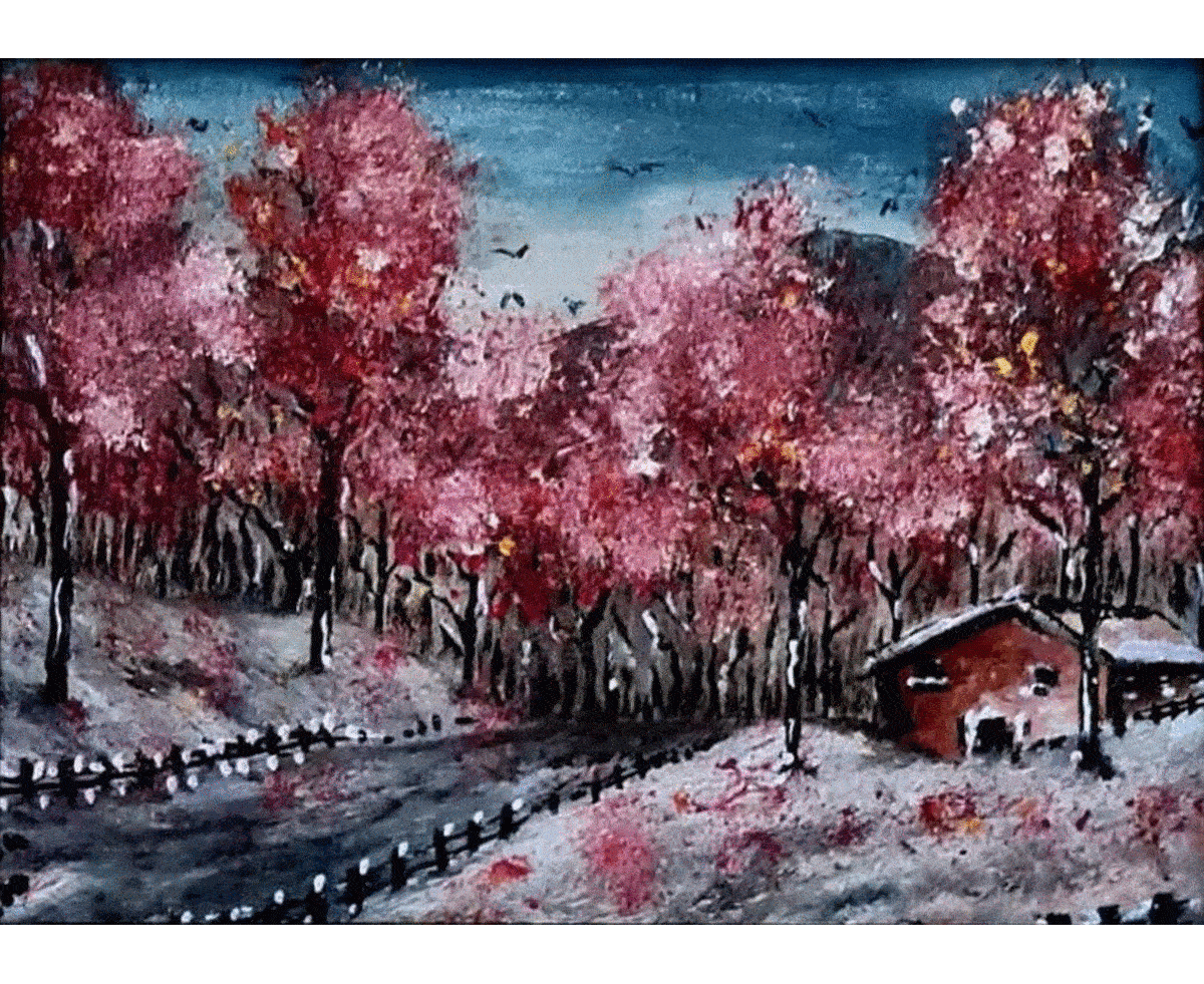 ArteDiAlina.com painting: First snow on the red trees